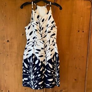 Trina Turk navy and white palm print dress, size 4